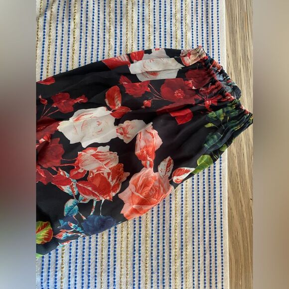 ROCOCO SAND Black Floral Wrap Mini DRESS Long Sleeve Cocktail Cottagecore Sz XS - Picture 10 of 15